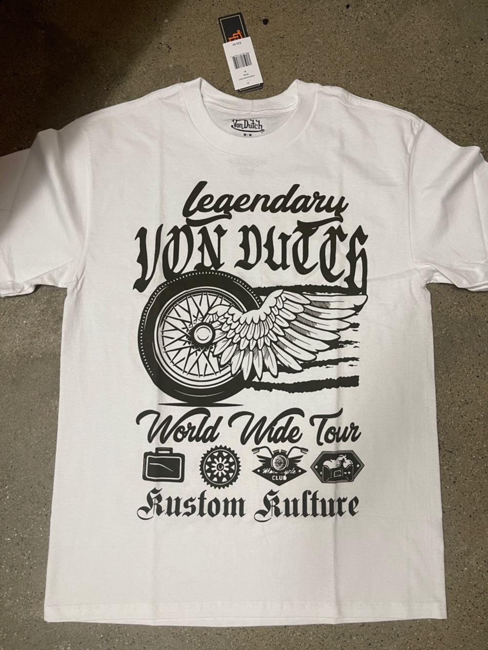 New with Tags size M Von Dutch White Short-Sleeve Graphic Tee with Black Print